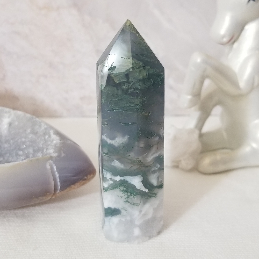 Moss Agate 3" Crystal Tower
